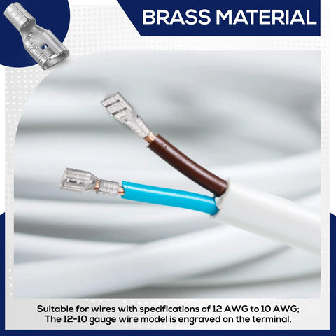 Otoolling 100-pcs high-temp female non-insulated spade connectors for 12–10 AWG wires, 1/4" female tab terminals.