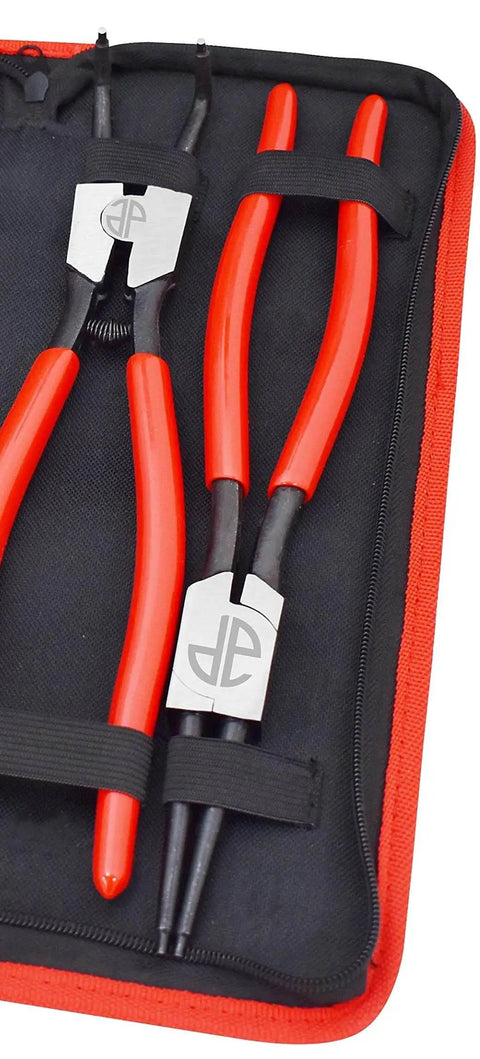 Close-up of the 13-Inch Snap Ring Pliers Set With Internal And External Pliers, Straight And 90-Degree Bent Tips, 0.90 Inch Tip Size.