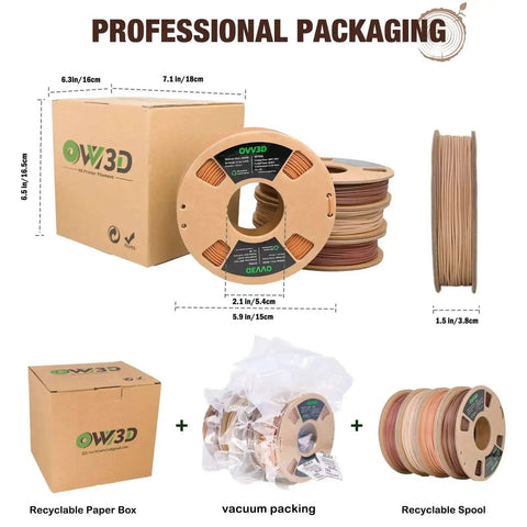 Wood PLA Filament Bundle 1.75mm 200g Each Four Pack With Real Wood Fiber Over 30 Percent In Walnut Oak Cherry Teak For 3D Printing