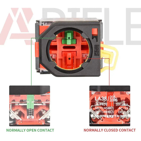 22mm 2 Position Maintained Selector Switch 10A 440V Pack Of 2 Plastic Body Aluminum Head with 4 terminals, front view