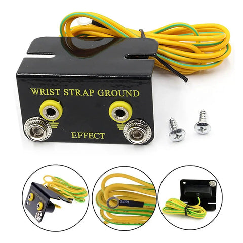 ESD Wrist Strap Grounding Kit With 5.74 Foot Terminal Cable And Anti Static Socket Connector, anodized aluminum, front view