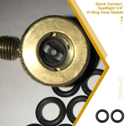 O-ring seals for 1/4" quick-connect HVAC fittings, 10-pack, black rubber gaskets with brass connector visible