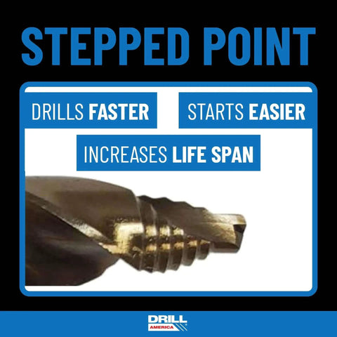 Gold Stepped Point Cobalt Drill Bit Set 29 Piece With Gold Oxide Finish for Quick Drilling In Acrylic Steel and Hard Metals by Drill America