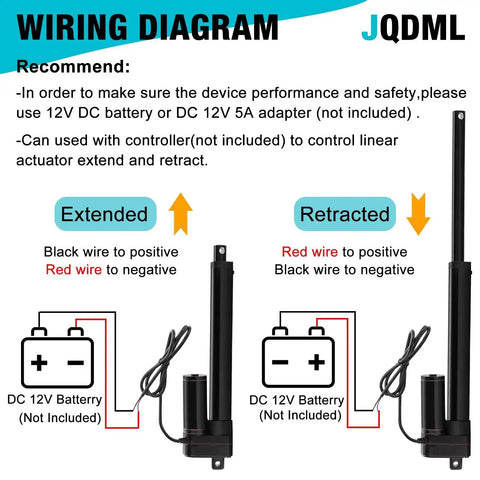 Wiring diagram for Six Inch High Speed Linear Actuator With Travel Rate Of 1.34 Inches Per Second At 12 Volts Waterproof IP65
