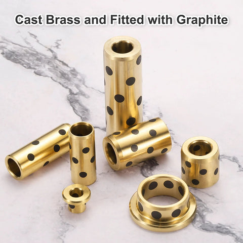 Brass flange sleeve bearings with graphite, 5mm bore x 7mm OD x 8mm height, set of 3