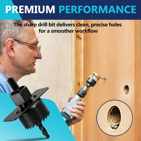 18Pcs Hole Saw Kit for Wood and PVC with 3/4 to 5 Inch Saw Blades used by a man drilling into a wooden surface