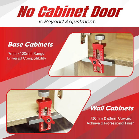 Must Have 3 In 1 Cabinet Door Mounting Jig With Support Base shown installed on cabinet doors for hinge positioning