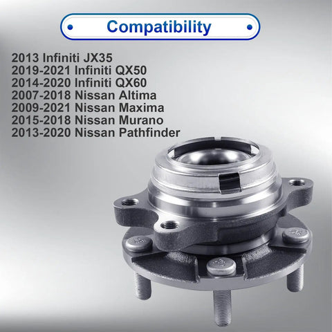 2 Pack Front Wheel Hub And Bearing Assembly For Infiniti JX35 QX50 QX60 Altima Maxima Murano Pathfinder And Nissan 5 Lug With Abs Integrated 4 Hole Flange Precise Fit Part 513296 Interchangeable With 402023JA0A