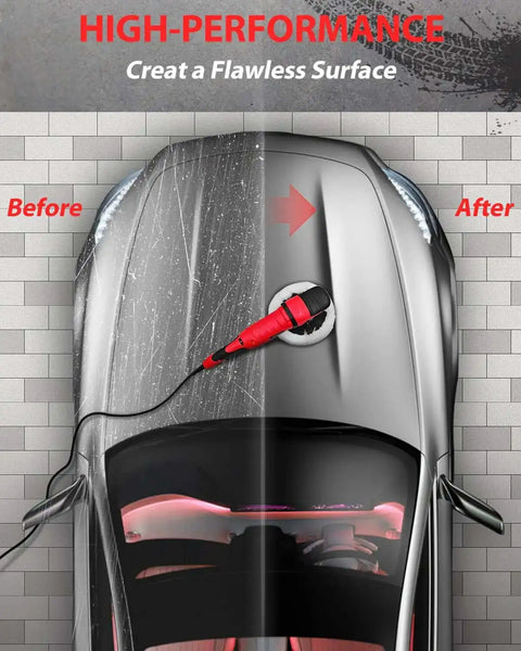 Car being polished with Heavy Duty Car Buffer Polisher With 6 Speed Settings From 1000 To 3500 RPM 1200W Rotary Waxer Kit