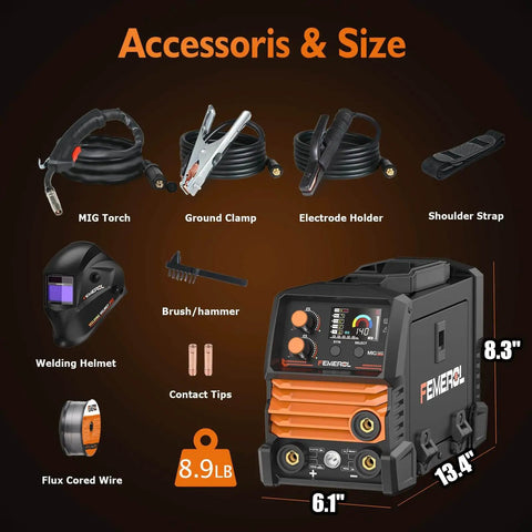 3 In 1 MIG Welder With Flux Core Lift TIG And Stick Welding 140A Portable 110V IGBT Inverter with accessories shown
