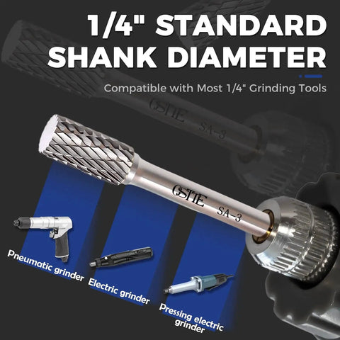 Pro Grade Long Carbide Burr Set With One Quarter Inch Shank Ten Pieces For Die Grinder Bits Rotary Rasp Attachments