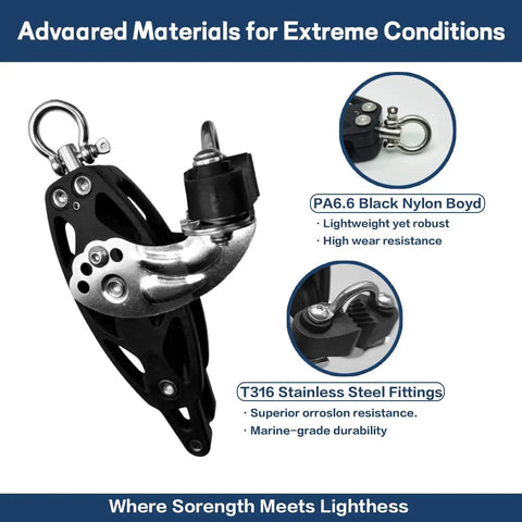 RiaYer 35mm single swivel becket adjustable cam block sailing pulley with black nylon body and stainless steel fittings