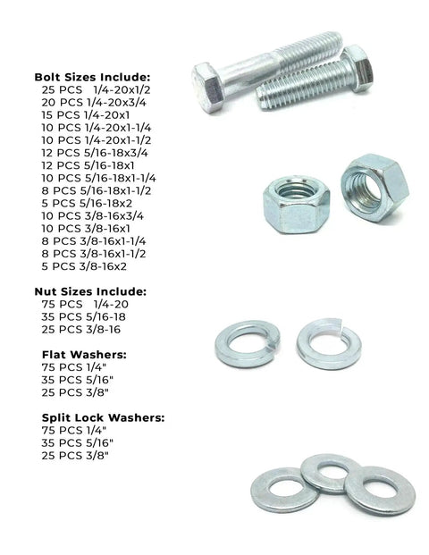 Grade 5 Hex Cap Screws Nuts Washers Lock Washers 574 Piece Beefy Heavy Duty Hardware Kit In Zinc Clear Finish