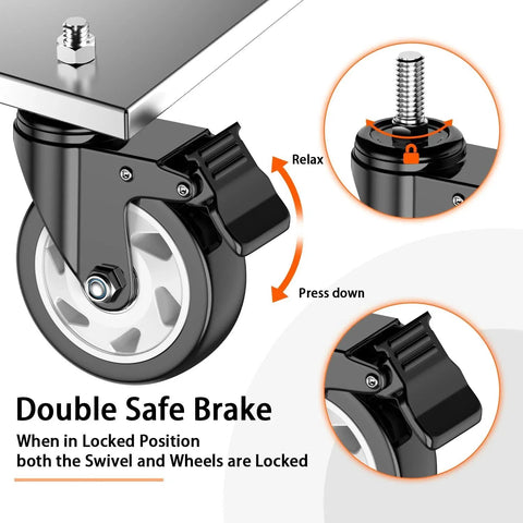 4 Inch Threaded Stem Swivel Casters Set Of 4 Heavy Duty Industrial Castors With 2000 Lb Capacity demonstrating double safe brake feature.