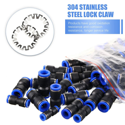 Konohan 100-piece push-to-connect air hose fittings, black plastic body with blue collars for 4–12 mm tubing