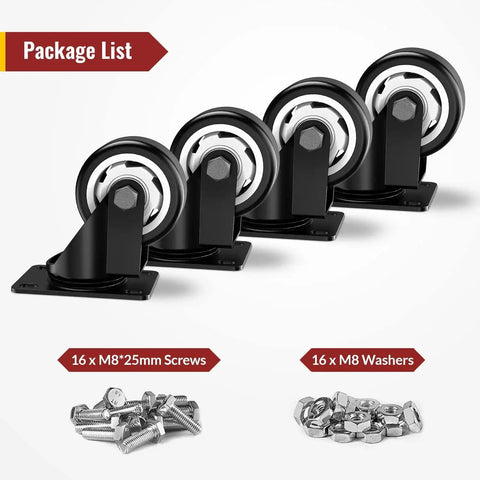 3 Inch Swivel Caster Wheels Heavy Duty Plate Casters No Brakes Total Capacity 1000 Lbs Pack Of 4 with screws and washers