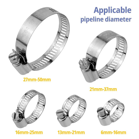 5 Piece Adjustable Pipe Clamp Set For Home Repairs And DIY Projects Heavy Duty Stainless Steel Hose Clamps assorted sizes 6-50mm