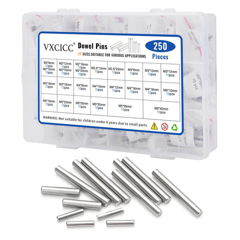 250 Pieces Stainless Steel Dowel Pins Set For DIY Shelving Cabinets Bunk Beds And Furniture Projects Featuring 10 Of Each Size