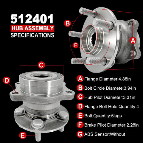 Rear Wheel Bearing Hub Assembly Fits BRZ FRS 86 GR86 And Five Lug Subaru Toyota Scion Models 2013 2014 2016 with specifications
