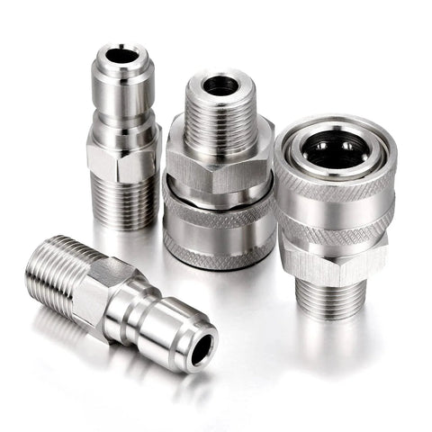 4 Pack 1/4 Inch Pressure Washer Quick Connect Fittings Kit With Male And Female Couplers And Plugs NPT Compatible External Thread Adapters