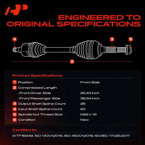 Technical diagram of pair of front CV axle shaft assemblies for Toyota Corolla 2009-2018, Matrix 2003-2013, and Pontiac Vibe 2003-2010 L4 1.8L