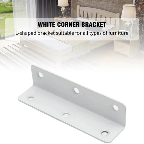 Heavy Duty Stainless Steel White Corner Bracket with Eight Holes, L Shaped, for Furniture and Vinyl Fence, Front View