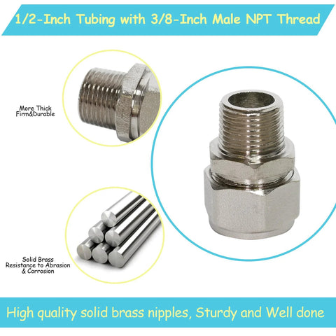 M8001 nickel-plated brass straight fitting for 1/2 in tubing to 3/8 in male NPT, 175 psi max.