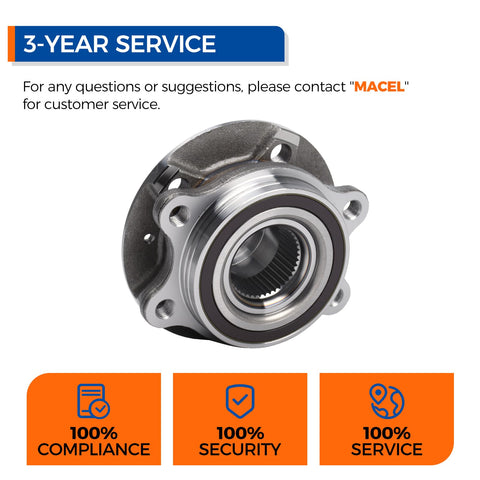 Image of a wheel hub bearing assembly, compatible with Audi models, featuring secure design for front and rear installation.