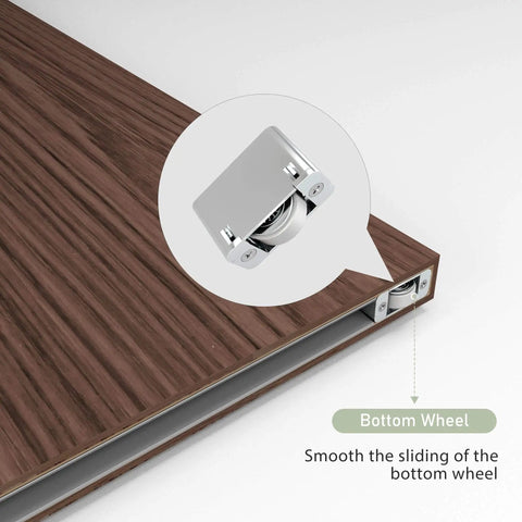 Concealed Barn Door Hardware Kit With Soft Close, Invisible Wall Mount Aluminum Track For Smooth Hidden Sliding, bottom wheel view