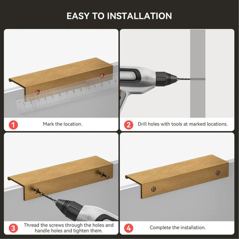 Installation guide for Champagne Bronze Edge Finger Pull Cabinet Handles Six And One Quarter Inch Center to Center 160mm Concealed Mount Flat Pulls Aluminum Alloy 10 Pack for Kitchen Cabinets Drawers Dressers and Home Furniture