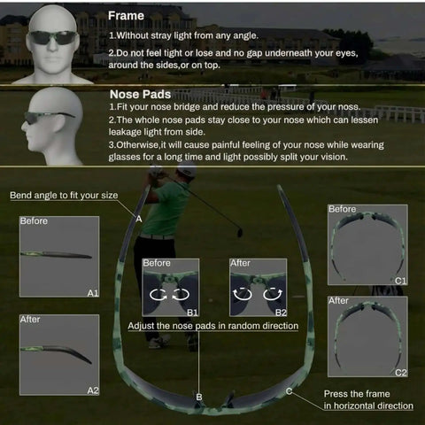 Men's Polarized Sunglasses With UV400 Protection And Anti Glare Lenses, Sick Aluminum Magnesium Frame, Blue Light Filter, Perfect For Driving, Fishing, Golfing, Includes Spare Nose Pads And Case, showing adjustable nose pads and frame flexibility.
