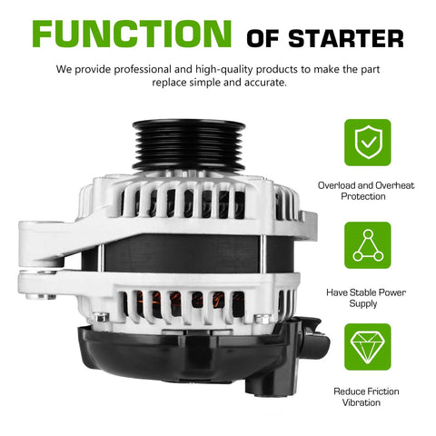 Side view of 130 Amp Alternator Replacement For Honda MDX 03-06 3.5L And 07-09 3.7L RL 05-08 3.5L with S6 pulley.