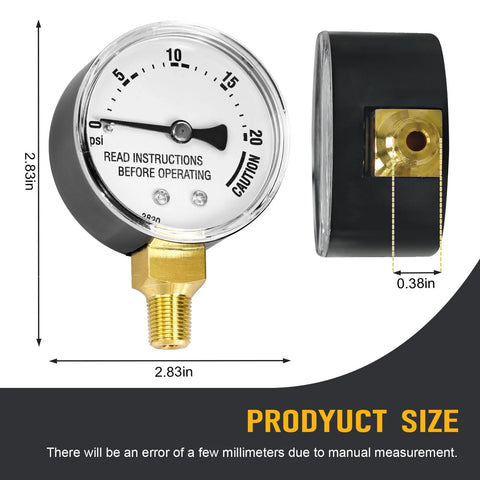 Amazon 85729 pressure canner gauge replacement for Presto pressure cookers; brass connector, black housing, 0–20 psi dial.