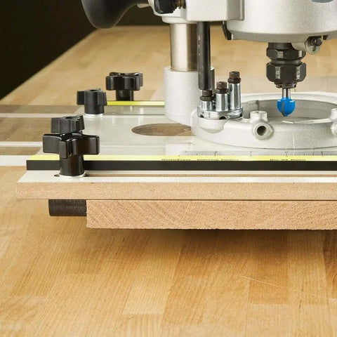 Router Fluting Jig for perfect flutes pro grade setup with easy custom drilling for non standard profiles, MDF and aluminum, side view