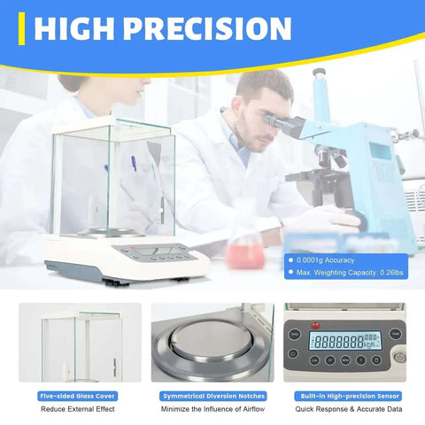 Hyper Accurate 0.0001g Analytical Balance With LCD Display 18 Units USB RS232 Interface For Schools And Labs Wind Shield