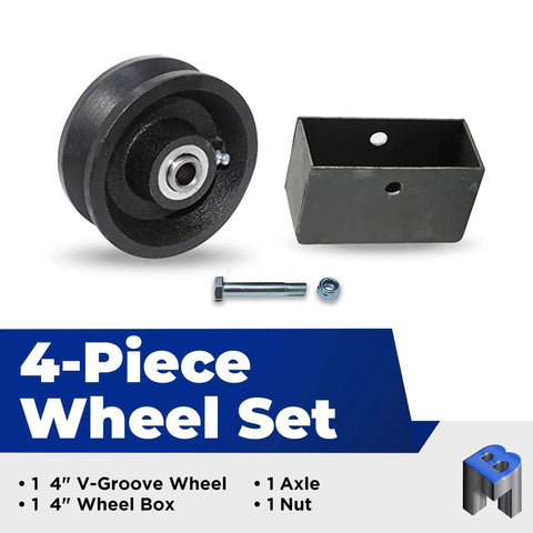 4 Inch Cast Iron V Groove Wheel With Roller Bearing For Residential Gates Heavy Duty Gate Roller Wheel With Cover Box Fits Automatic Driveway And Chain Link Rolling Gates Easy Install For Quick Setup