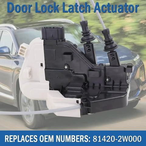 Rear Right Passenger Door Lock Actuator Replacement For Santa Fe XL 2013-2019 Santa Fe Sport 2013-2018 Santa Fe 2013-2018 Plug And Play Door Latch Assembly Replaces 81420-2W000 81420-B8000 image showing front view of latch against a car background