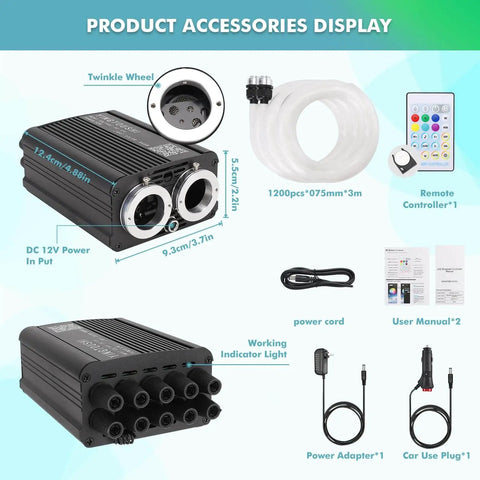 Headliner Star Light Kit With 1200 Pcs 0.03 Inch Fiber Optic Cables accessories, including power cords and remote control