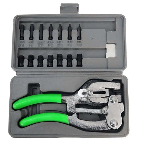 1 Ton Power Punch Kit for Sheet Metal Hole Punching with 7 Size Die Set in Case, heavy duty hand tool for DIY auto body repair.