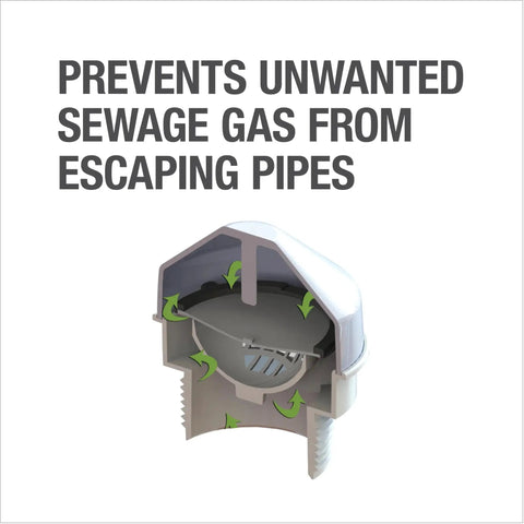 Cutaway view of Sure Vent Air Admittance Valve 1 1/2 To 2 In DWV With White PVC Sch 40 Adapter showing airflow mechanism