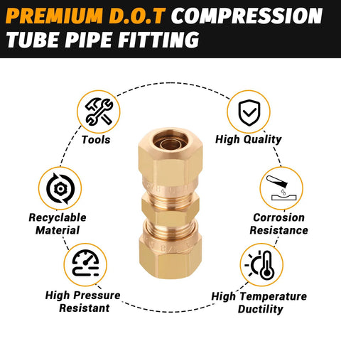 Brass D.O.T. compression straight union fitting, 3/8 in for nylon tubing, pack of 4 by Amazon