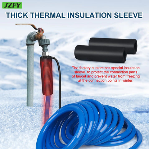 SZFY heated water hose, 50ft blue coil, 1/2 inch ID, thick black insulation sleeves, RV use.