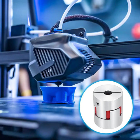 3D printer with Aluminum Shaft Coupling 8mm To 8mm Flexible Spider Coupler L35mm By D30mm in inset close-up