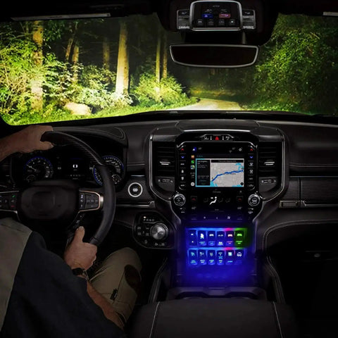 LED Light Bar Wiring Harness Kit installed in off-road SUV interior with illuminated 5-pin rocker switch, night driving view