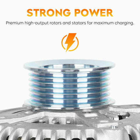 Close-up of high-output rotors and stators on High Output 160Amp Beefed Up Alternator Replacement For Durango and Jeep