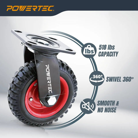 8 Inch Caster Wheels Heavy Duty Swivel Plate Casters With Rubber Knobby Tread For Workbenches Dolly Carts Trolleys Wagons