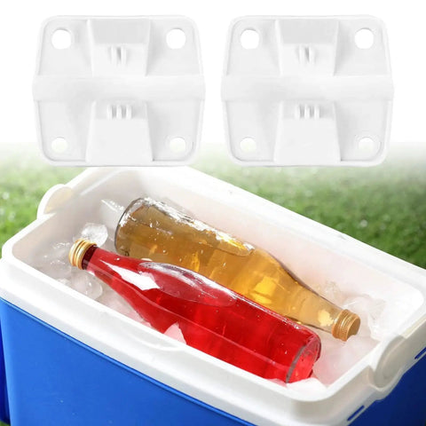 Heavy Duty Cooler Hinge Replacement Set With Steel Screws And High Load Capacity shown with cold drinks in a blue cooler.