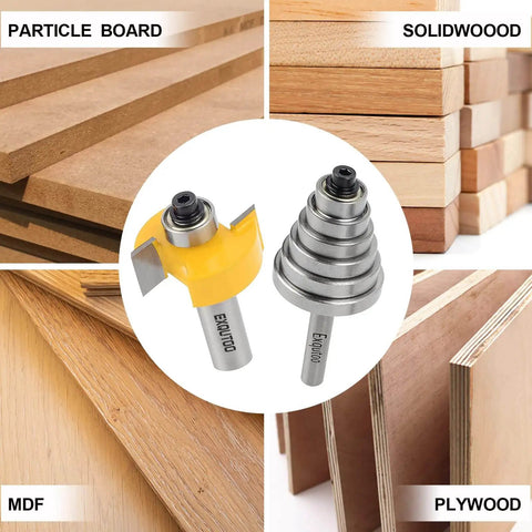 1/2 Inch Shank Rabbet Router Bit Set with Six Adjustable Bearings, carbide tipped for MDF, Plywood, Particle Board, Solid Wood