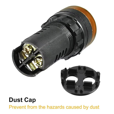 Back view of Yellow Indicator Light With Buzzer 12V AC DC, 22mm Panel Mount with detachable dust cap, showing internal connectors