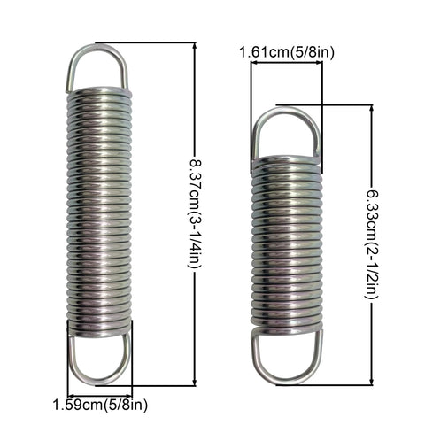 YGQ extension springs, zinc-plated steel, 0.072 GA, 5/8 in loop; 2.5 in & 3.25 in, single-loop, 4-pack
